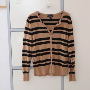 Lands End Cotton Cardigan Camel & Black Stripes